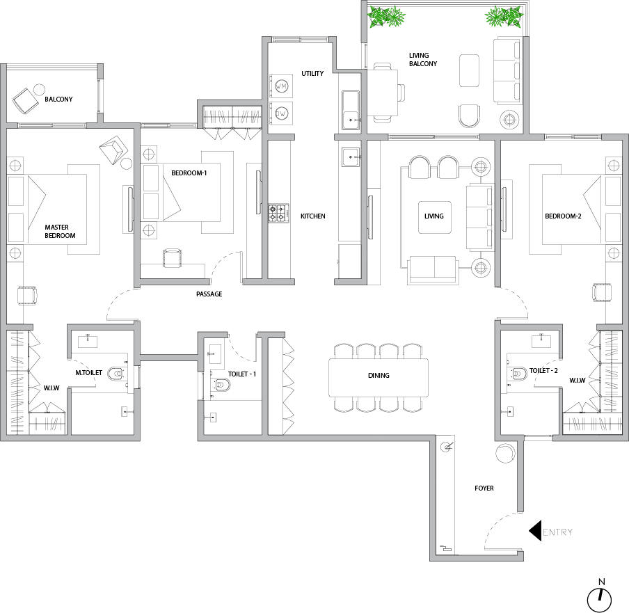 3BHK Type - 2 Floor Plan